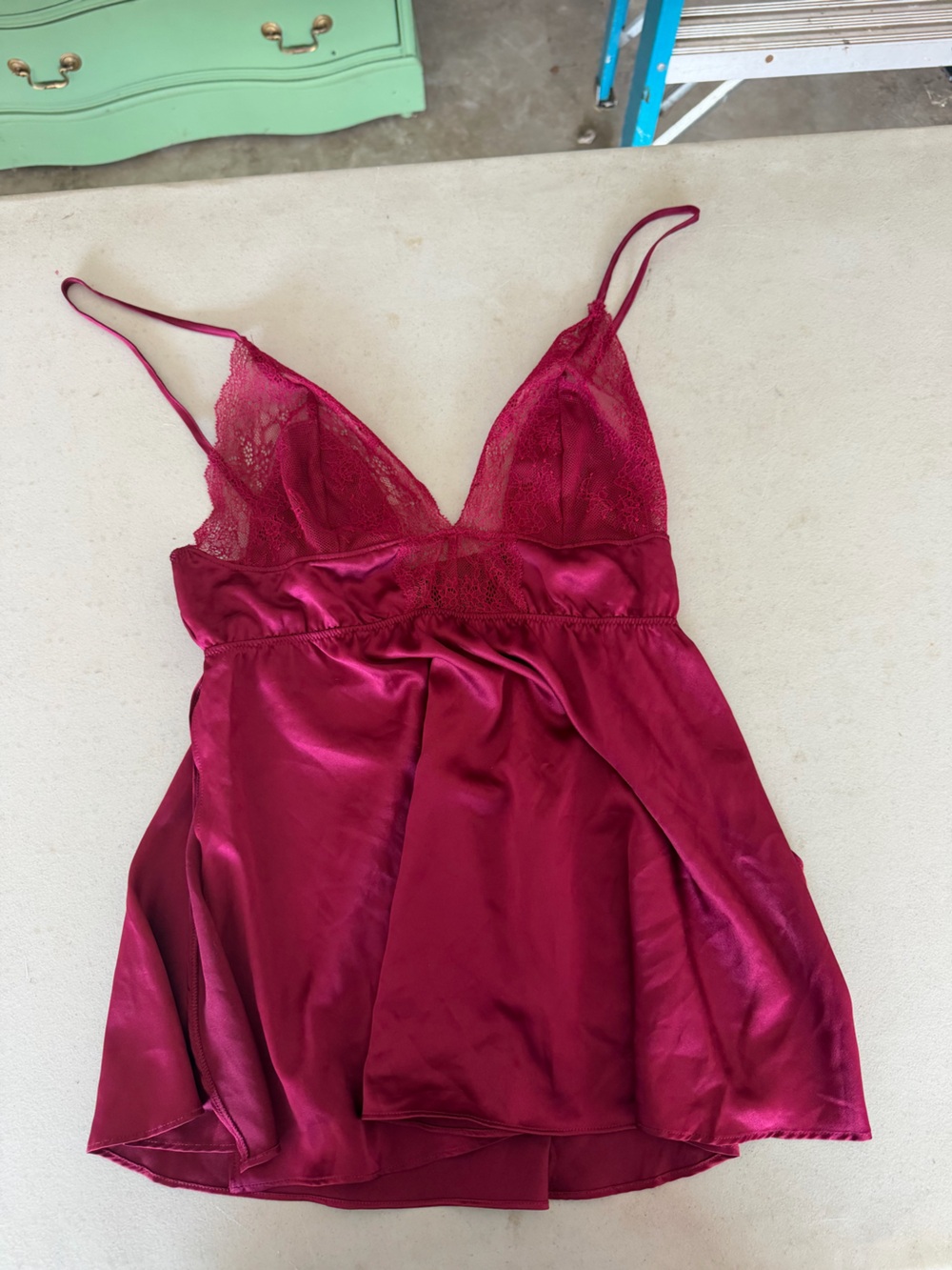 Lace-Trim Satin Chemise Slip - Magenta